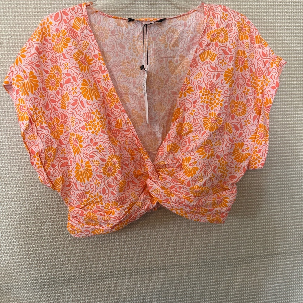 Zara Floral Pink and Orange Women's Top
